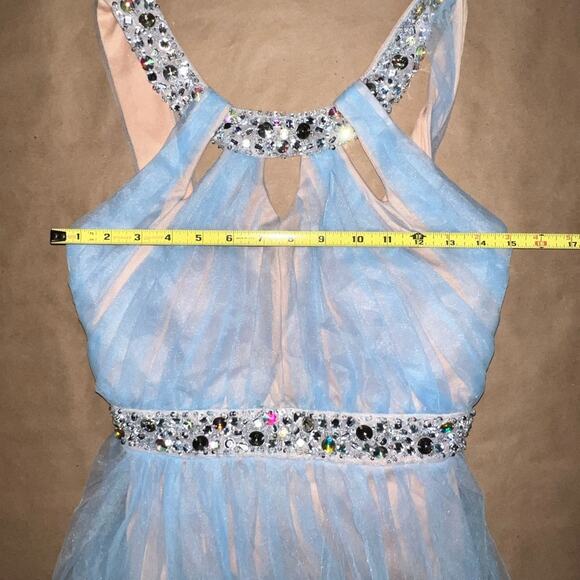 City Triangles Dress beaded cutout halter dress tulle baby blue nude size 5 - Picture 9 of 11